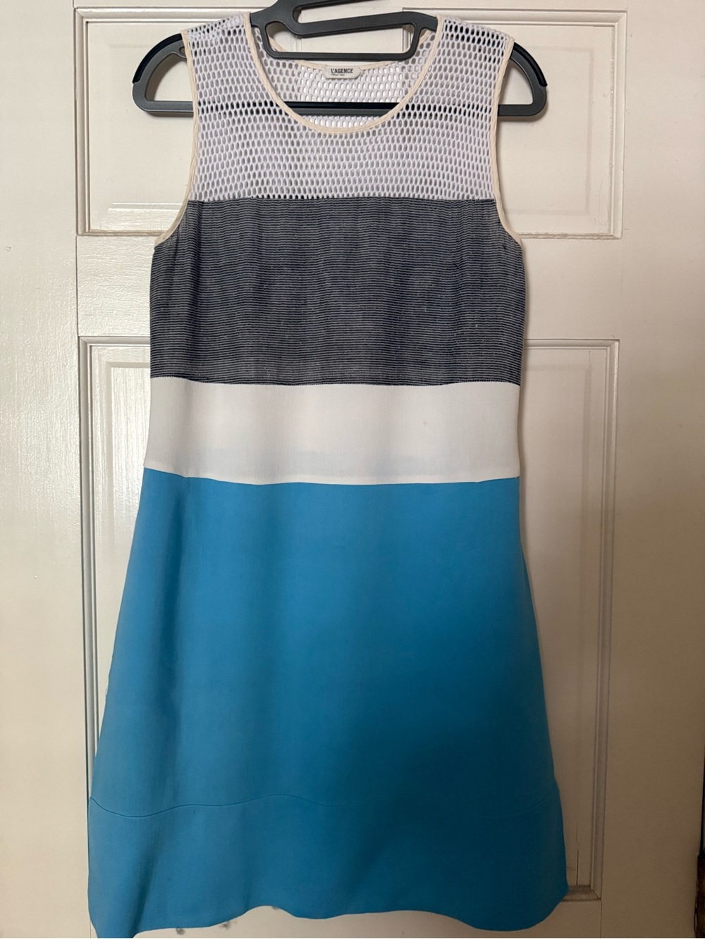 L'agence multi-color mixed media striped linen shift dress Colorblock